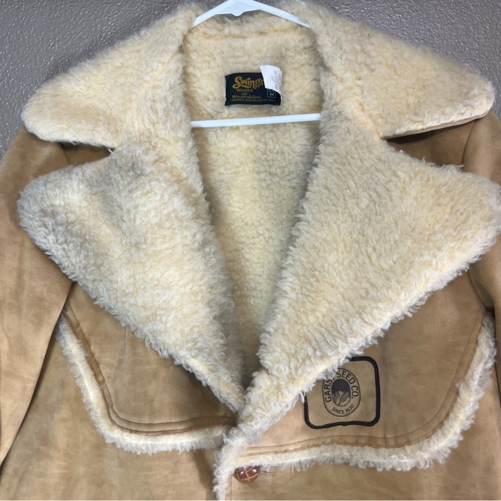 VINTAGE SWINGSTER SUEDE SHERPA LINED WINTER GARST SEEDS JACKET, MEDIUM - Picture 6 of 12